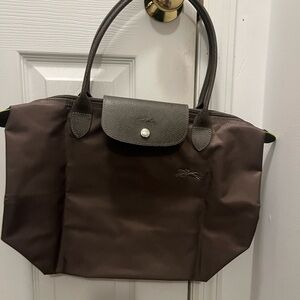 Longchamp Brown Le Pliage Tote with Chocolate Leather Trim